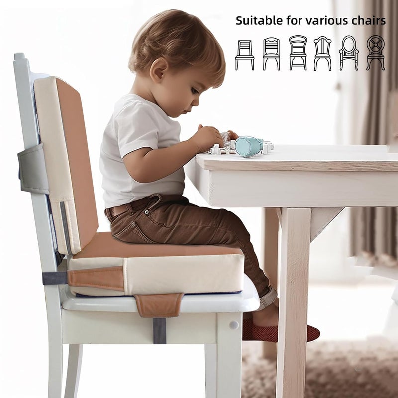 Eiury Booster Seat for Dining Table, PU Anti-Scratch Easy Cleaning Kids Toddler Booster Seat for Table, Portable Travel Increasing Cushion for Chair - Brown - Image 3